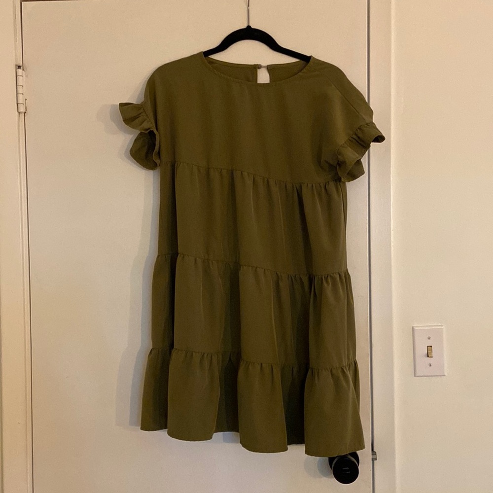 Green tiered babydoll style dress